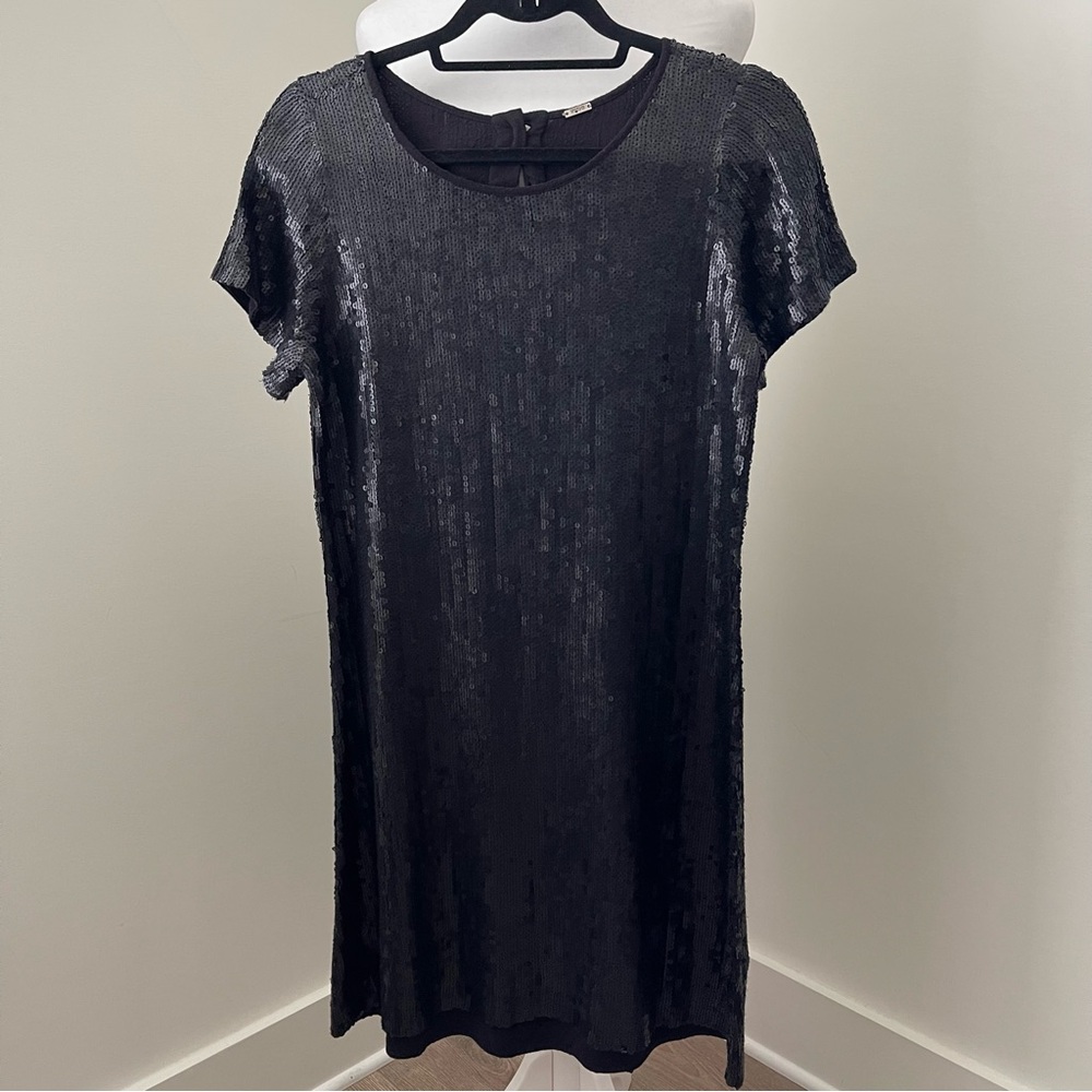 Chan Luu Black Sequin Short Sleeve Dress Size Small